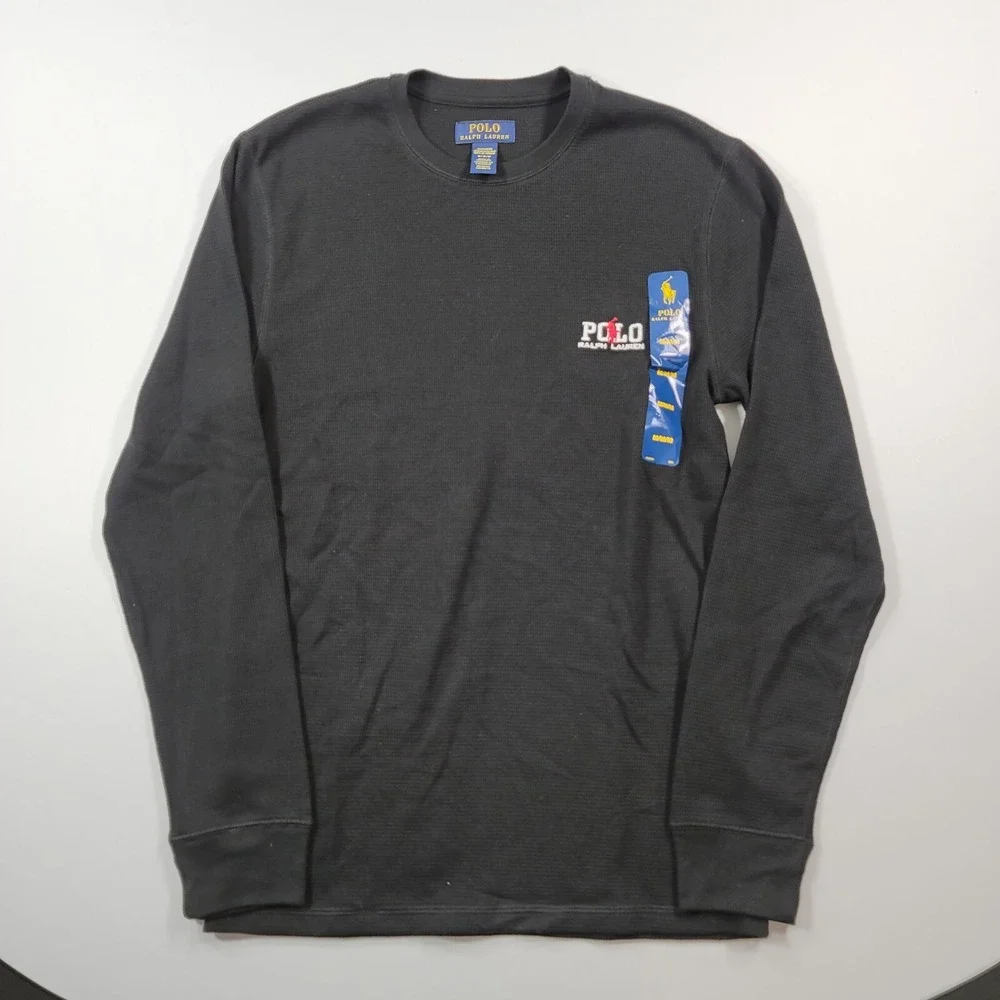 Polo Ralph Lauren Waffle Thermal Shirt Mens Medium Polo Black‎ Long-Sleeve NEW